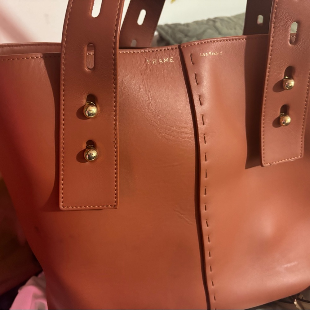 Frame Denim Tan Leather Tote with Structured Design